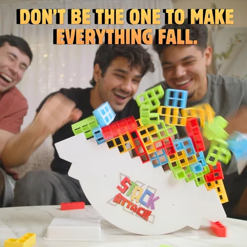 Vista 3 de Stack Attack XL Tower Game, juegos de mesa gigantes para niños y adultos, bloque de construcción de noche de juego familiar y regalos apilables