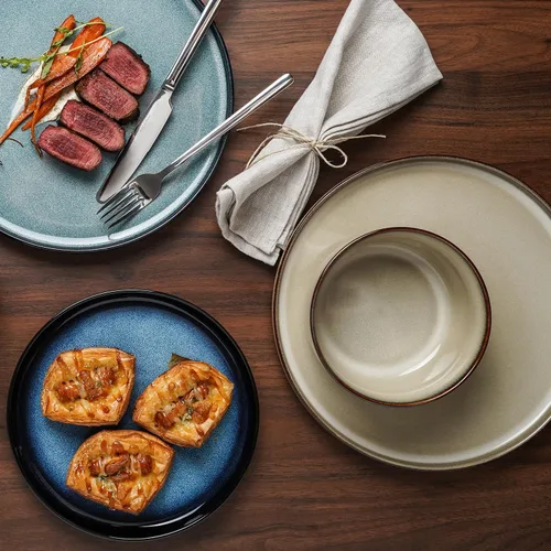 Vista 4 de Stoneware Dinnerware Sets for 8, Reactive Glaze, Beige