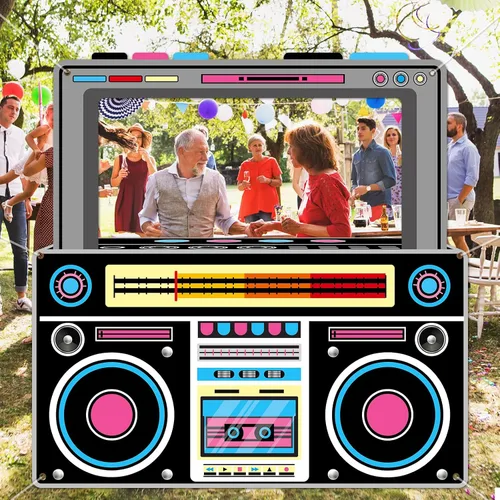 Vista 6 de Accesorios para cabina de fotos de radio para cabina de fotos retro de los 80 y 90, accesorios para cabina de fotos de boombox, pancartas de radio
