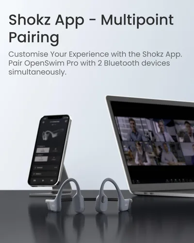 Vista 8 de SHOKZ OpenSwim Pro - Auriculares deportivos de conducción ósea Bluetooth y MP3 de oreja abierta, auriculares de natación, IP68 impermeables