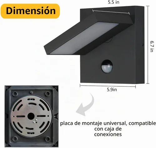 Vista 7 de Lustrlach Lámpara LED de pared con sensor de movimiento para exteriores, montaje en pared exterior con cabezal de lámpara ajustable para casa Gris