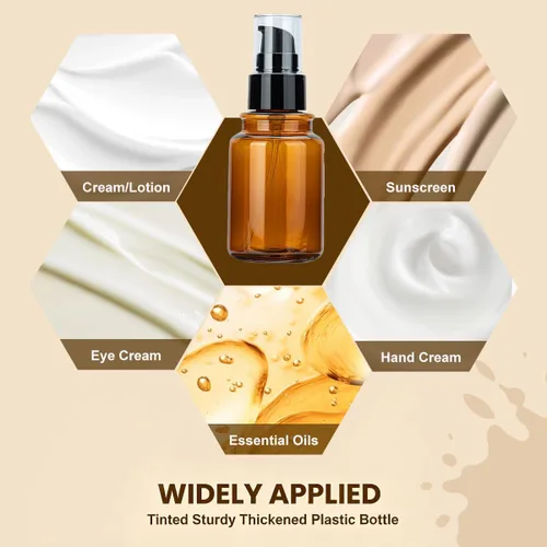 Vista 5 de vipolish 2 botellas de bomba vacías de plástico ámbar de 2.7 fl oz/2.7 onzas, contenedor de aceite, removedor de cosméticos, muestra de maquillaje