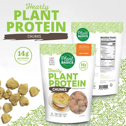 Vista 8 de Plant Basics - Proteína vegetal abundante, trozos sin sabor, 1 libra, condimento a base de plantas, como el jamón, 2 onzas, sin OMG, sin gluten