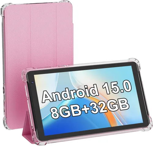 Vista 8 de Tablet Android 15 Tablets con funda 7 pulgadas, 8GB RAM, 32GB ROM soporte 1TB Expandir PC Tablet PC, procesador de cuatro núcleos, pantalla táctil