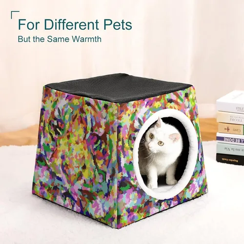 Vista 7 de Cama interior para gatos, sofá para gatos, cubo de gato impreso con almohada pequeña para gatitos, perros pequeños, bloques