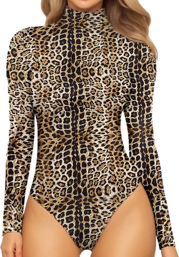 Vista 162 de MANGOPOP - Enterizo para mujer, manga larga, cuello de tortuga, cuello alto falso, estilo top