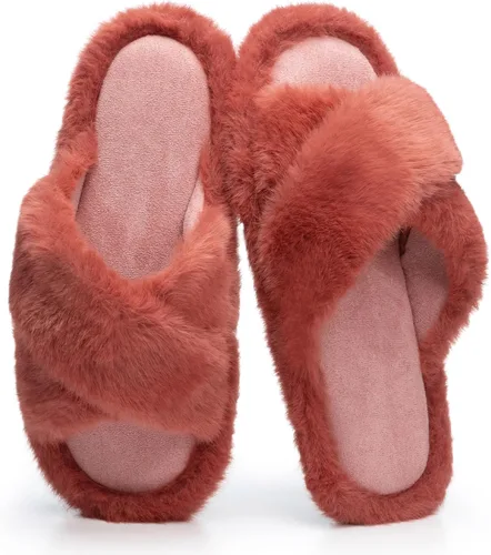 Vista 13 de Pantuflas mullidas para mujer, con banda cruzada, zapatos de casa para mujer, espuma viscoelástica, puntera abierta, silenciosas