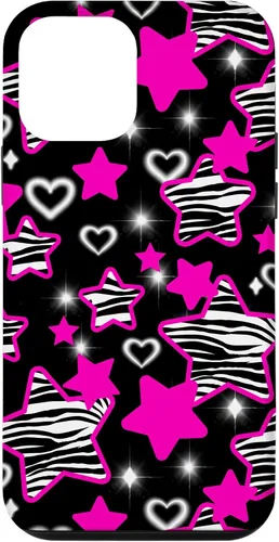 Vista 16 de Carcasa para iPhone 16 McBling Estética Zebra Print Stars Hearts Rosa Negro Y2K
