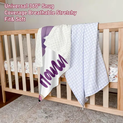 Vista 7 de Manta de bebé de doble capa con nombre personalizado, manta de ropa de cama para niños pequeños con estampado morado personalizado, multiusos