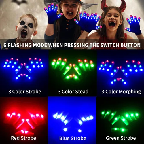 Vista 2 de ONEREED 4 Pairs LED Gloves Light up Gloves for Adults Kids Girls Boys Toys Age 12+ Years Old Cool Fun Toys Gifts for Easter Birthday Carnival Party