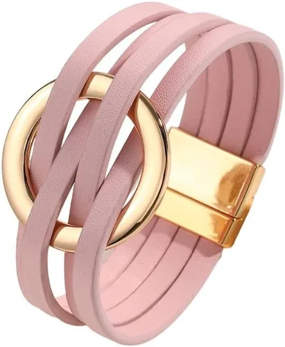 Vista 4 de Fuqimanman2020 Brazalete de cuero con encanto circular en forma de círculo, brazaletes de cuero envolventes hechos a mano, brazaletes de pulsera