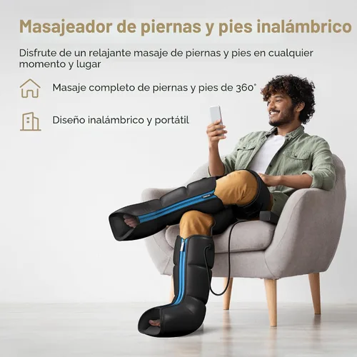 Vista 2 de FIT KING Masajeador recargable de piernas y pies - Masajeador de botas de aire de compresión sin cables para circulación y recuperación - Sensor