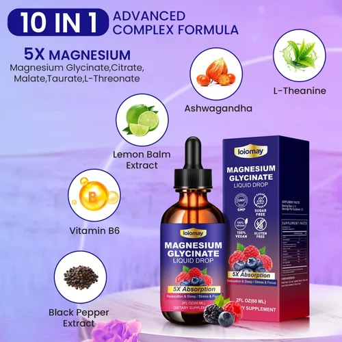 Vista 6 de Paquete de gotas líquidas liposomales de NAD y glicinato de magnesio, antienvejecimiento, longevidad, energía y relajación - 2 onzas líquidas cada
