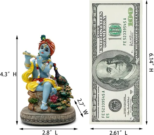 Vista 6 de Estatua hindú de Dios Señor Krishna – 4.3 pulgadas de alto, ídolo indio Krishna, escultura para oficina en casa, templo mandir, regalos Puja