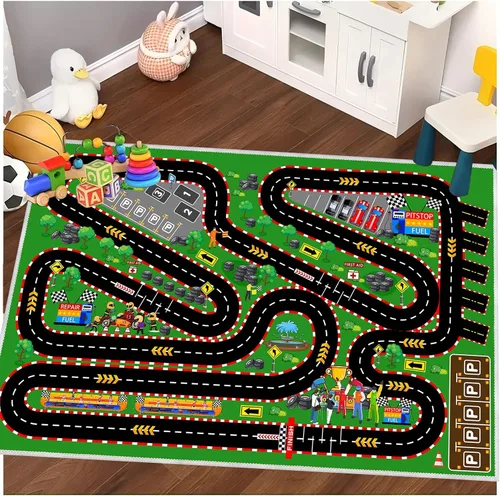 Vista 10 de Alfombra de coche para niños para autos de juguete, alfombra de pista de carreras, alfombra de carretera para sala de juegos, aula, habitación