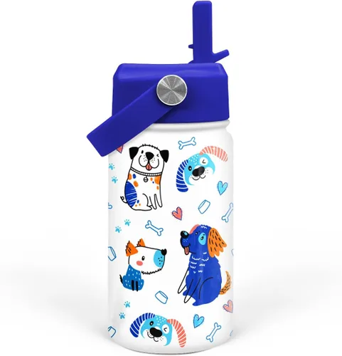 Vista 27 de SANDJEST Botella de agua para niños con tapa con pajilla, botellas de agua de acero inoxidable con aislamiento del alfabeto de 12 onzas para niños