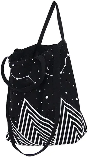 Vista 3 de Caixia Mountain Star Print Canvas Tote Convertible Bolso de hombro negro mediano