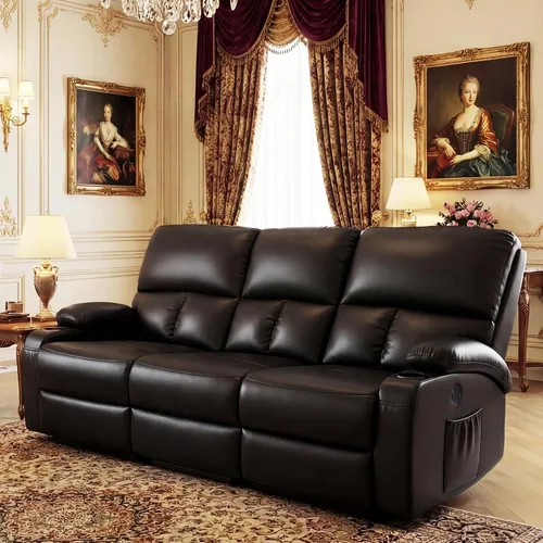 Vista 14 de CHABATREE Sofá reclinable con masaje y calor, asiento de cine en casa, sofá biplaza reclinable manual para caravana con soportes USB/tazas