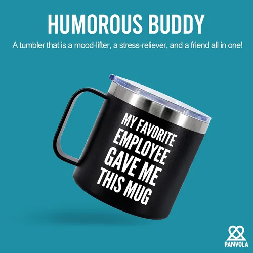 Vista 3 de Taza de café aislada de 14 onzas con asa y tapa, regalo para jefes, gerente de empleador de parte de un compañero de trabajo, vaso térmico de acero
