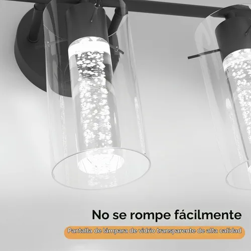 Vista 5 de Tipace Lámpara de tocador moderna, lámpara LED negra de 3 luces, accesorios de iluminación de baño de cristal sobre el espejo, accesorios