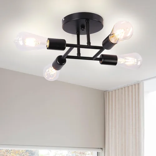 Vista 9 de Finktonglan Lámpara de techo semiempotrada de 3 luces, lámpara de techo Sputnik negro mate, lámpara moderna de granja E26 para cocina, dormitorio