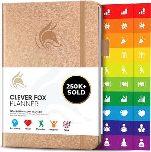 Vista 20 de Clever Fox Planner – Planificador semanal y mensual sin fecha para productividad, manejo del tiempo y objetivos – Diario organizador – A5