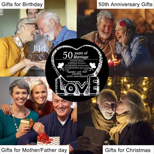 Vista 5 de ZHSHWAT Regalos de cristal para aniversario de boda, 50 aniversario de boda, San Valentín, regalos de la madre para mujeres, hombres, mamá, papá