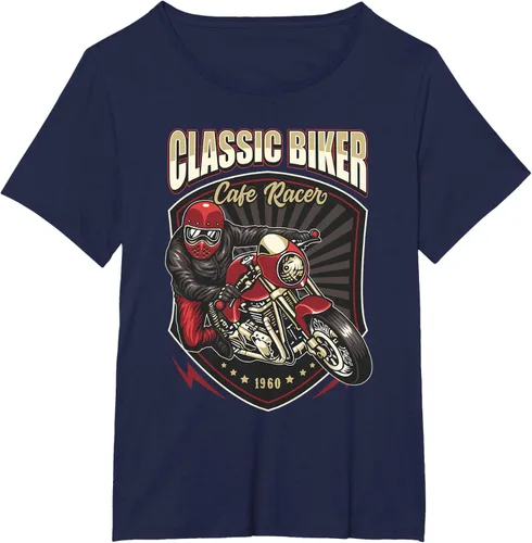 Vista 19 de Camiseta de motocicleta clásica Biker Cafe Racer para hombre, Negro, S