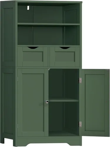 Vista 14 de Iwell Armario de almacenamiento con puertas y estantes, armario de despensa de cocina, gabinetes de baño para sala de estar, cocina, lavandería