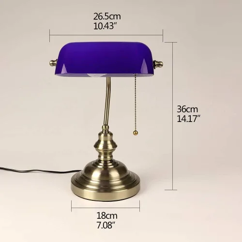 Vista 5 de FIRVRE Lámpara de escritorio de banqueros de cristal azul, lámpara de mesa ejecutiva brillante con interruptor de cadena de tracción, lámpara