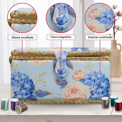 Vista 4 de SINGER Sew'n Stow 00045 - Cesta de coser y bolsa con cremallera, estampado de hortensias Estampado De Lunares