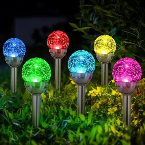 Vista 9 de Solpex - Luces solares de jardín para exteriores, paquete de 3 unidades, multicolor, cambio de color y blanco, 2 modos, bola de vidrio alimentada