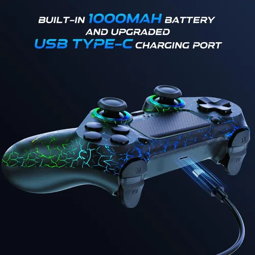 Vista 6 de Fanyooge Light-up Controller for PS4,2 Pack Crack Design Remote Control for Ps4 with RGB Light,Hall Effect Joystick,1000mAh Battery,Vibration,6-Axis