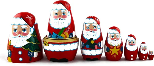 Vista 6 de Muñecos de anidación de madera de Papá Noel de Navidad, 7 piezas, decoración de Navidad de Papá Noel, ideas de regalos de muñecas - Matryoshka