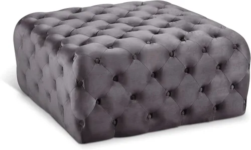 Vista 6 de Meridian Furniture Ariel Collection Modern Otomana/banco tapizado de terciopelo negro contemporáneo con botones profundos, marco de madera maciza