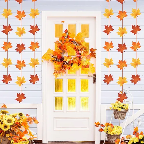 Vista 4 de Ceenna 8 piezas de decoración colgante de otoño hojas de arce colgantes