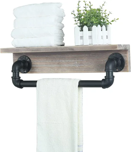 Vista 11 de MBQQ Estante de tubo industrial, estante de pared rústico con toallero, toalleros de granja de 20 pulgadas para baño, estantes flotantes montados