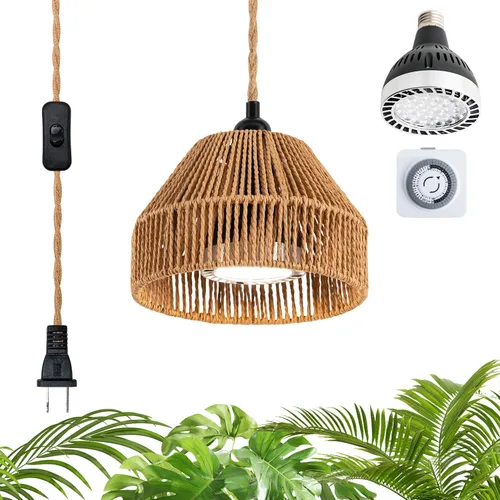 Vista 10 de Luces de cultivo para plantas de interior, luz de espectro completo para plantas, con temporizador y cable de alimentación de 15 pies, luces