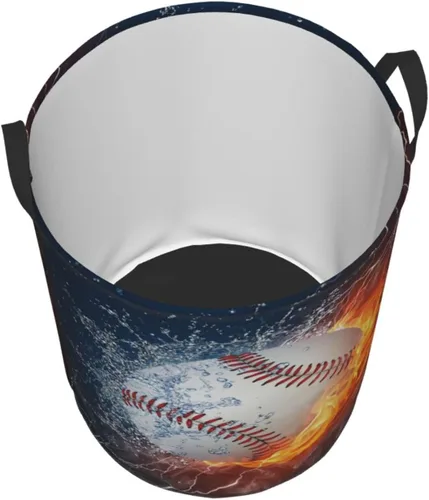 Vista 2 de Balón de béisbol deportivo en fuego y agua, cesta redonda para lavandería, cesta de almacenamiento, juguetes, organizador de ropa, contenedor