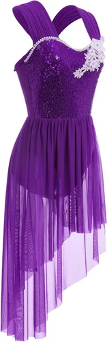 Vista 5 de IBAKOM Disfraces de danza lírica para mujer, lentejuelas brillantes, vestido de baile contemporáneo, disfraz de baile de salón para adultos