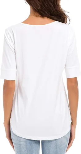Vista 5 de Camisetas casuales de algodón de manga media para mujer, camisetas básicas de verano a la moda