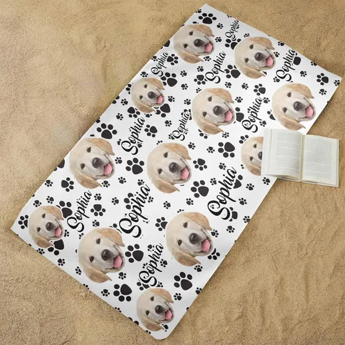 Vista 4 de MyPupSocks Toallas de playa personalizadas para niños y adultos, toalla de piscina con nombre y cara de perro, regalos personalizados con nombre