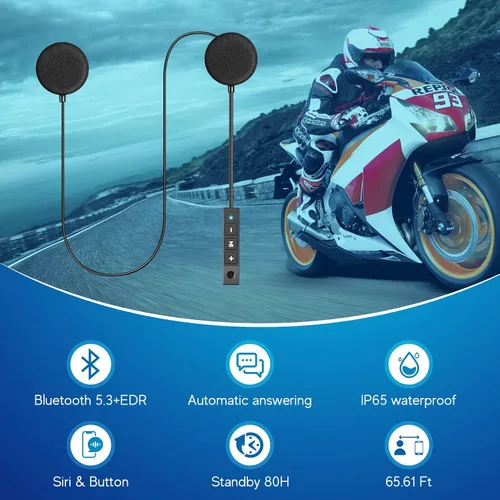 Vista 3 de MAXTO Auriculares Bluetooth para casco de motocicleta, altavoz manos libres para exteriores, Bluetooth 5.3 EDR, auriculares inalámbricos