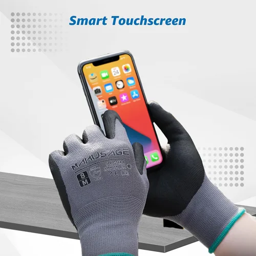 Vista 5 de MANUSAGE Guantes de trabajo de seguridad para hombres y mujeres, guantes de trabajo de nitrilo de microespuma, grandes, guantes de trabajo delgados