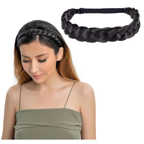 Vista 10 de Diadema trenzada para mujer, 3 hebras, banda trenzada gruesa Estilo rápido, aspecto natural, ajuste elástico suave, sensación ligera, sujeción