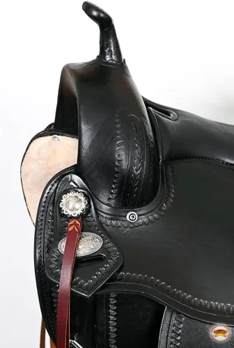 Vista 6 de HILASON Sillín Western Horse American Leather Flex Tree Trail & Pleasure Negro Sillín americano Sillín de cuero Sillín occidental Sillín