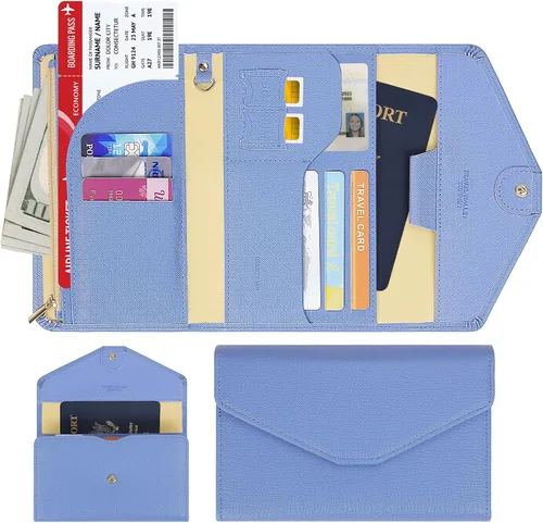 Vista 75 de Zoppen - Billetera de viaje con bloqueo RFID multiusos (Ver.4) Portatarjetas de pasaporte y vacunas, organizador de documentos de tres pliegues