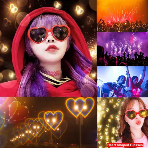 Vista 4 de Dollger Gafas de sol de corazón con efecto cardíaco accesorios para festivales luces de rave gafas regalo de amor Negro