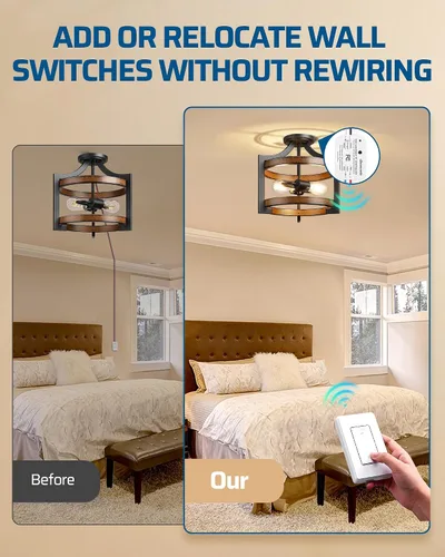 Vista 3 de DEWENWILS Interruptor de luz remoto inalámbrico, kit de interruptor de pared inalámbrico expandible, sin cableado, sin WiFi, rango RF de 100 pies