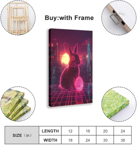 Vista 2 de Synthwave Easter Bunny Art – Neon Cyber Rabbit with Retro Easter Egg – Vaporwave 80s Sci-Fi Wall Print – Aesthetic Outrun Decor for Gamers & Retro